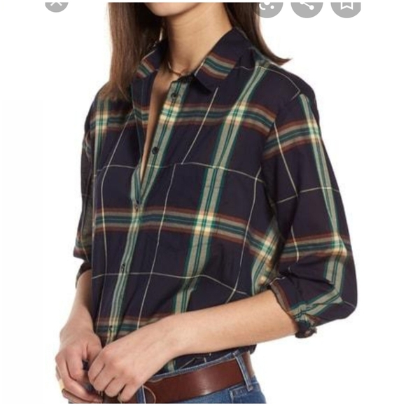 Madewell Tops - Madewell Oversized Ex Boyfriend Plaid Shirt L EUC